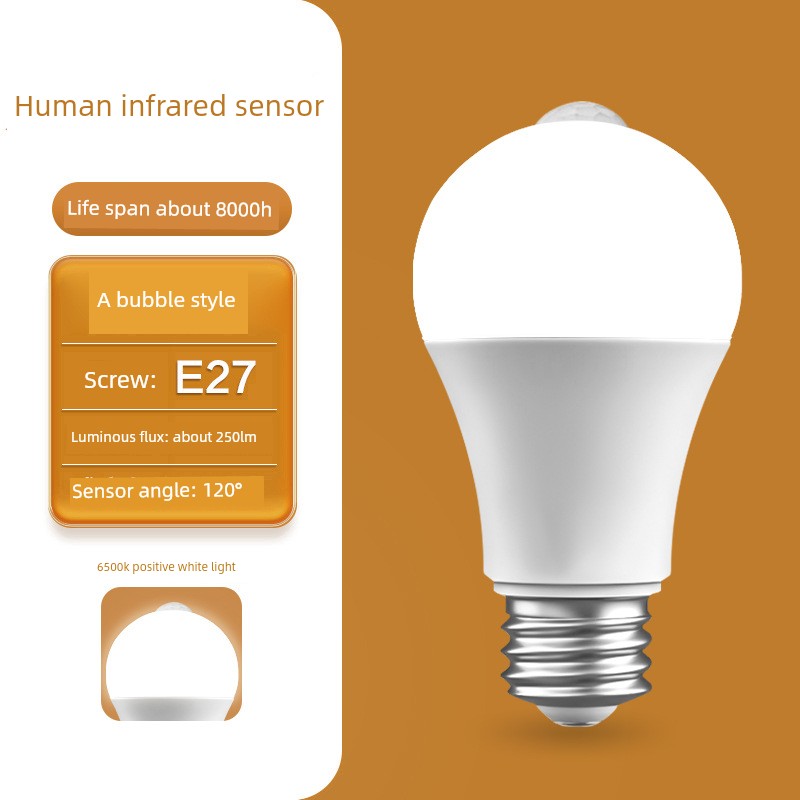 Sensor Light Bulb Led Sound-Activated Light Bulb Corridor Sound and Light Control Human Body Sensing Lighting 3W5W7We27 Screw Base for Property Management