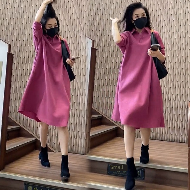 POLO Korean version easy Versatile Foreign style Long sleeve Dress