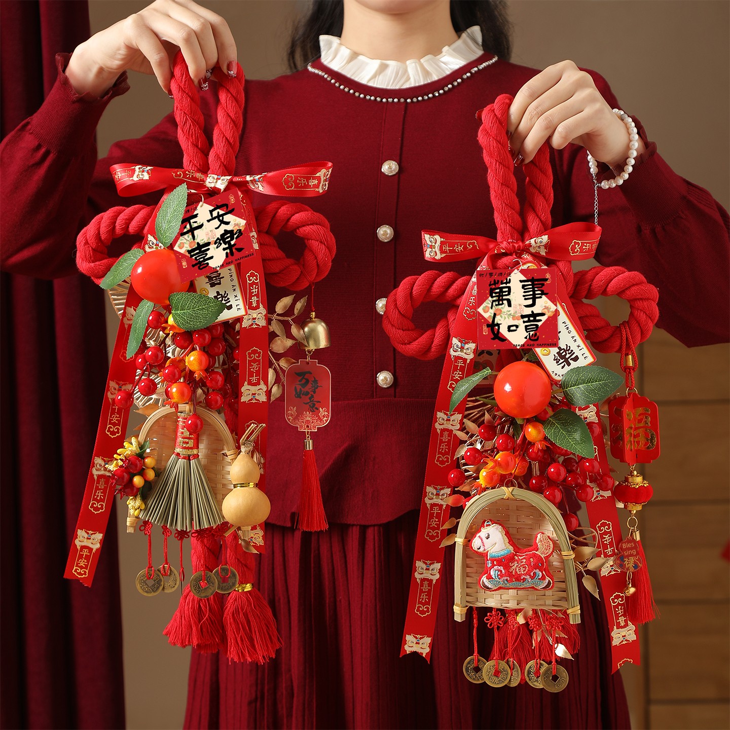Red Chinese Knot Large Pendant 2026 New Model Housewarming Decoration with the Character'福' for Entrance Door Hanging Decoration and Main Door Arrangement