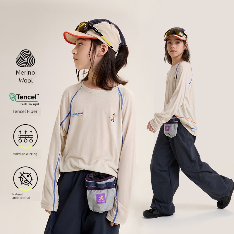 Merino Wool [Moisture-Absorbing and Quick-Drying] Kidsren's Long-Sleeved T-Shirt Girls' Quick-Drying Clothing Boys' 2026 Autumn New Style — 2