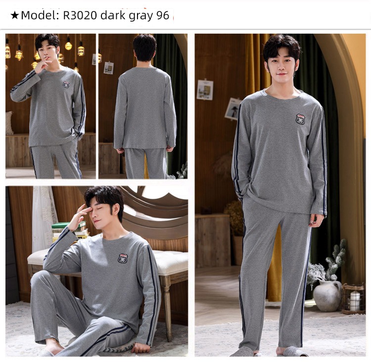 male Long sleeve Cotton Big size Autumn  summer suit pajamas