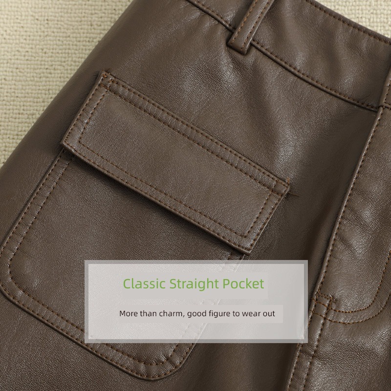 winter High waist A word Buttocks Medium and long term Leather skirt