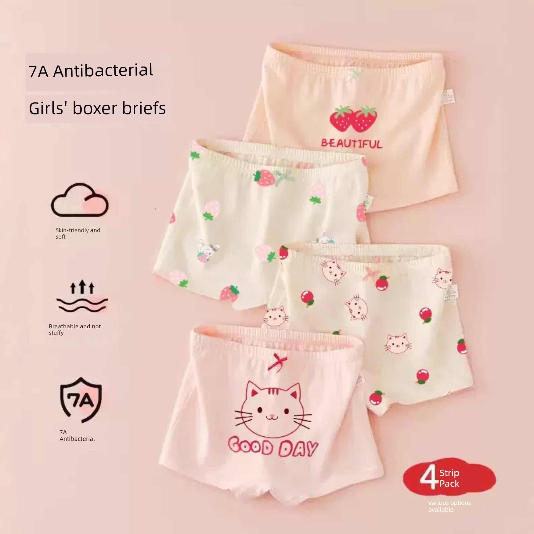Children's Underwear for Girls, Pure Cotton Baby Boxer Shorts, Mid-To-Large Children's 100% Cotton Shorts for Girls That Don'T Pinch the Buttocks