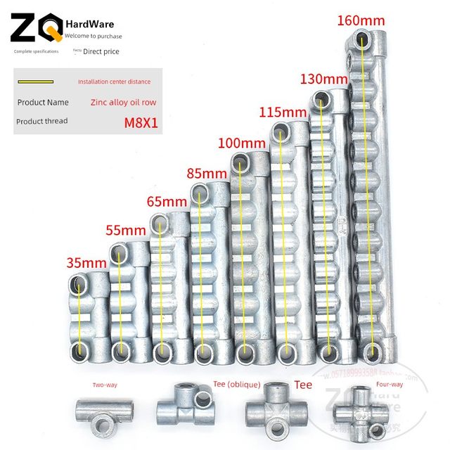 Zinc alloy type A resistance oil circuit distributor oil pump oil drain internal thread connection M8X1 oil pipe joint
