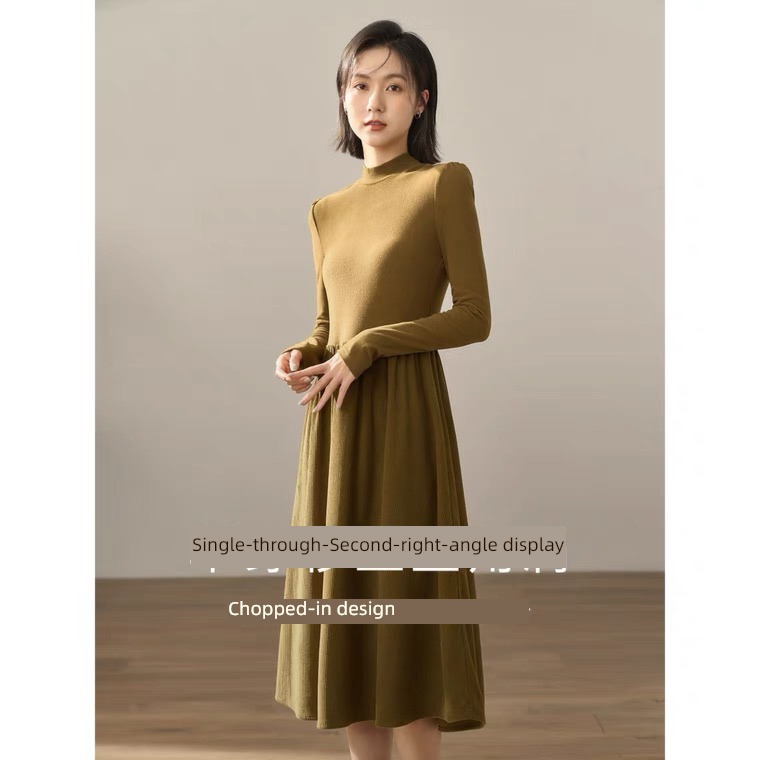 Inman  Retro Half high collar Long sleeve Undershirt Dress