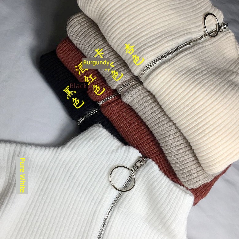 Inner lap knitting winter Half high collar zipper Long sleeve jacket