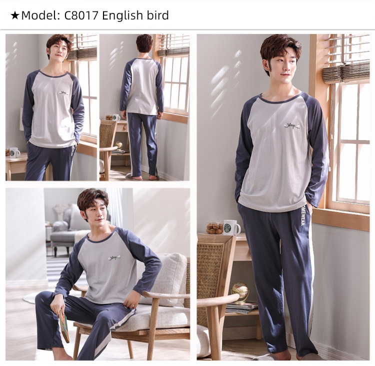 male Long sleeve Cotton Big size Autumn  summer suit pajamas
