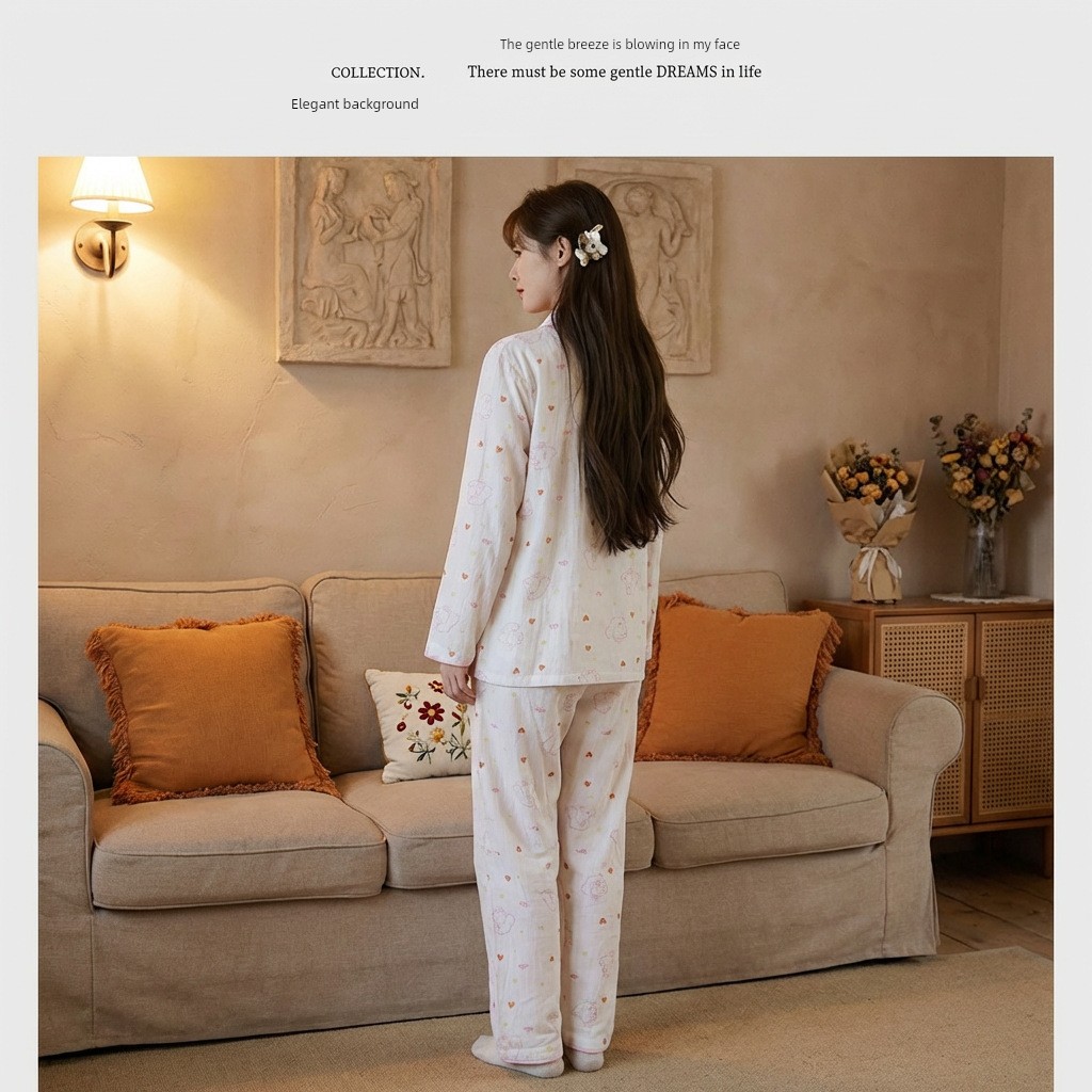 All-Cotton Imported New Pure Cotton Gauze Cute Teddy Maternity Pajama Set, Thin Style Postpartum Nursing Sleepwear Set — 15