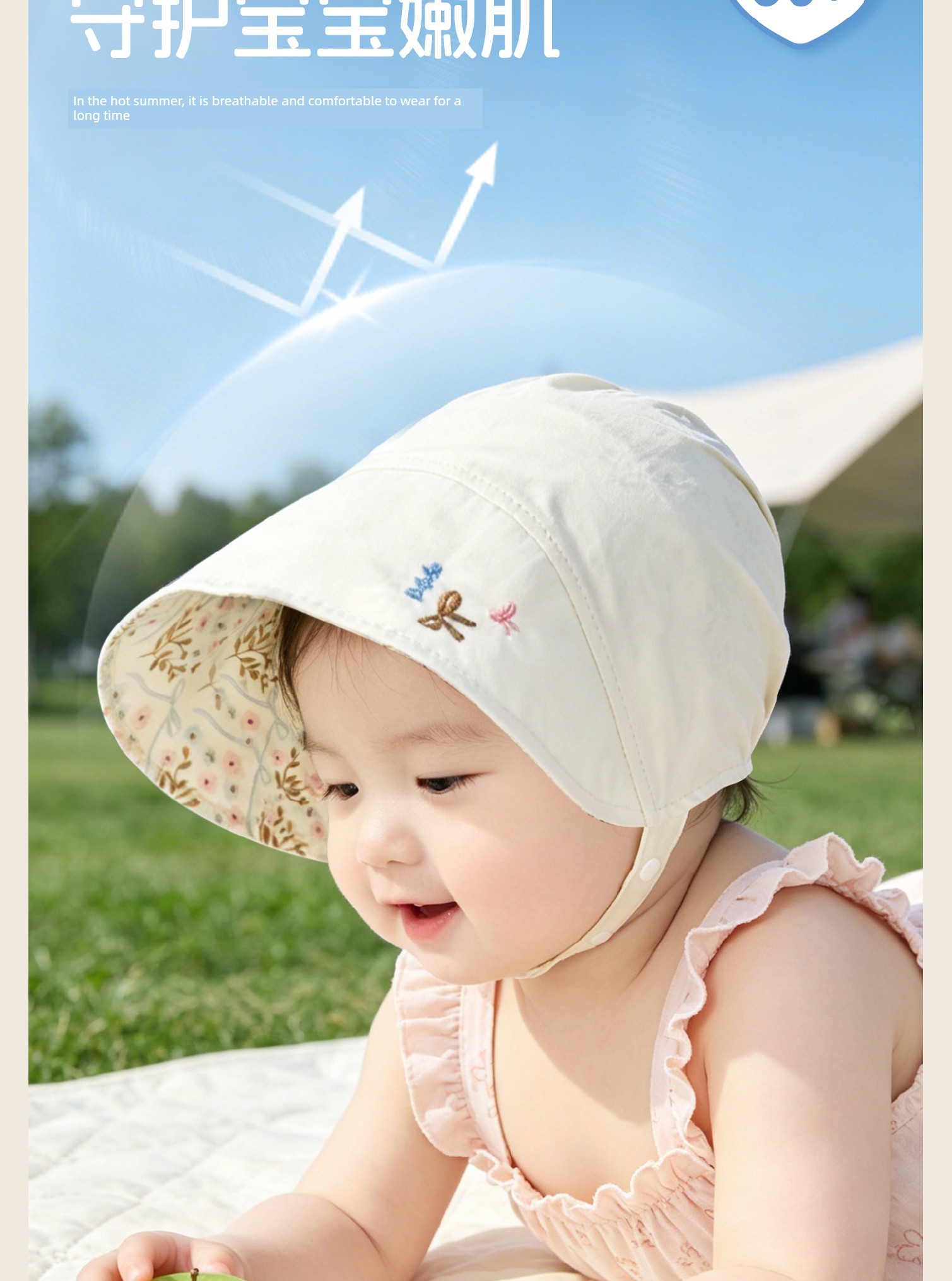 Baby Hat Summer Thin Sun Protection Hat Class a Pure Cotton Children's Sunshade Hat for Boys and Girls Newborns and Infants for Outdoor Use — 4