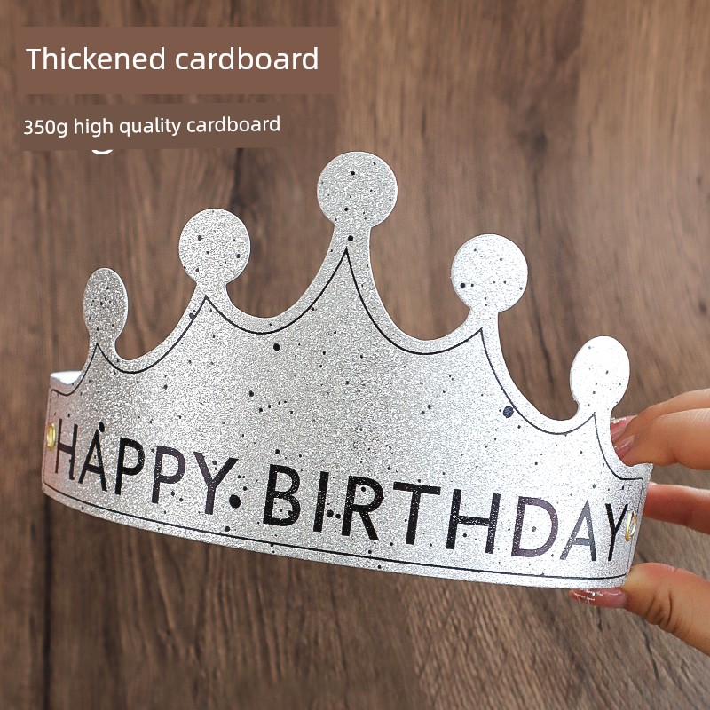 2026 New Style Birthday Hat Foldable Hat Silver Adult Version Children's Birthday Party Hat Creative Headwear Internet Celebrity