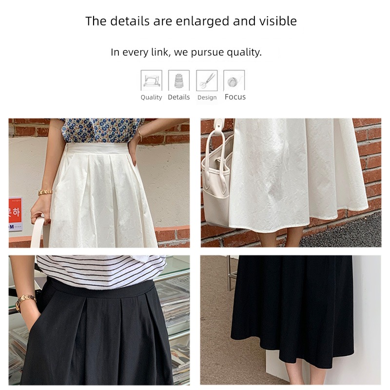 white Half body Medium and long term High waist Show thin Pleated skirt