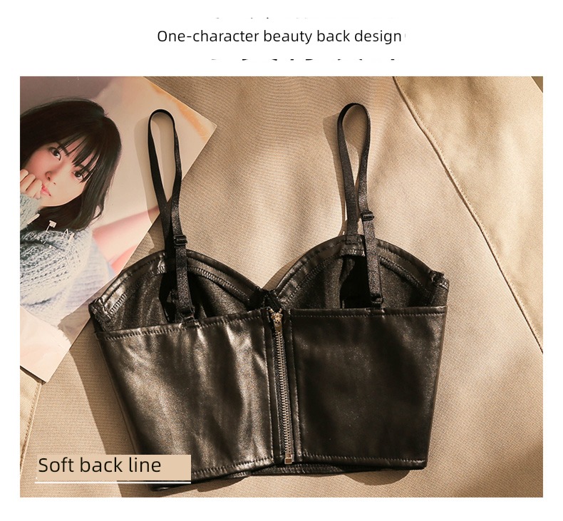 PU skin suit Self-cultivation Show thin Sleeveless jacket camisole