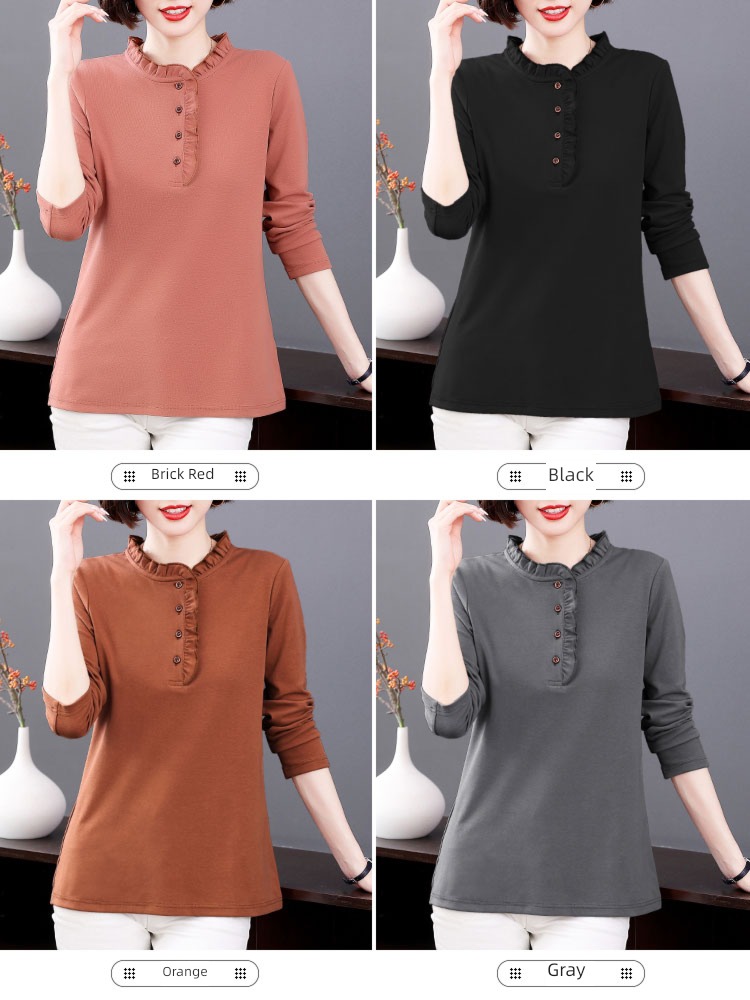 Autumn and winter Plush Long sleeve T-shirt Agaric edge Undershirt