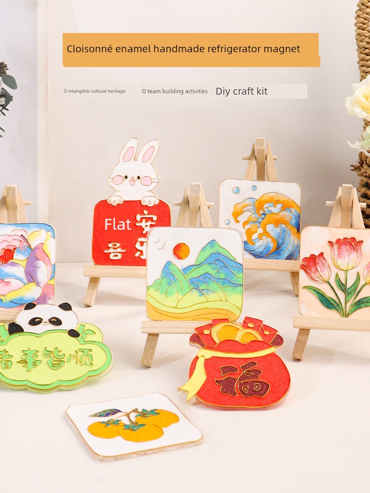 Cloisonné Enamel Fridge Magnet DIY Craft Material Kit, Cloisonné Painting, Intangible Cultural Heritage, Chinese Style Cultural and Creative Production Set Tools