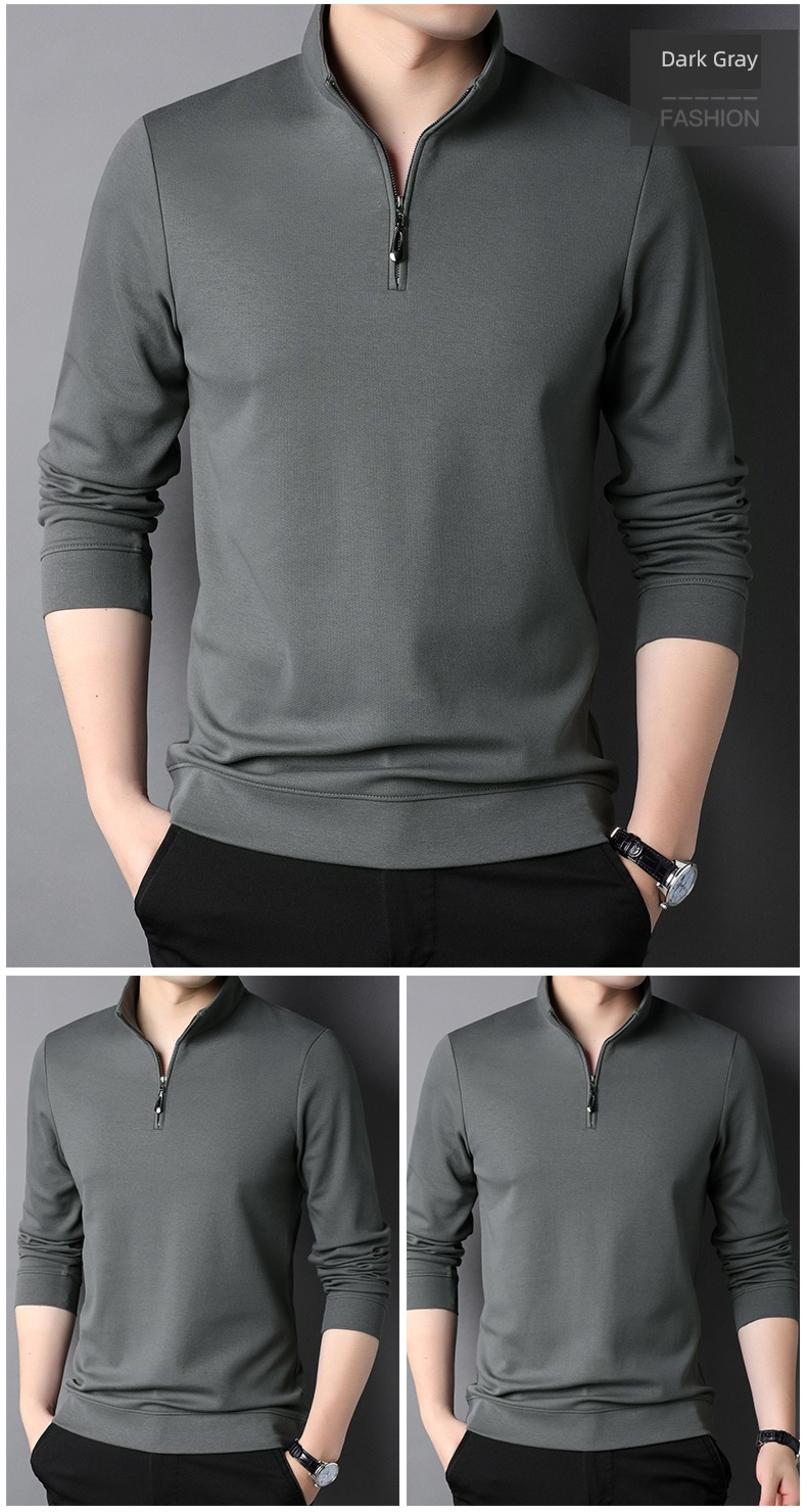 zipper Half height stand collar Autumn clothes man Long sleeve T-shirt