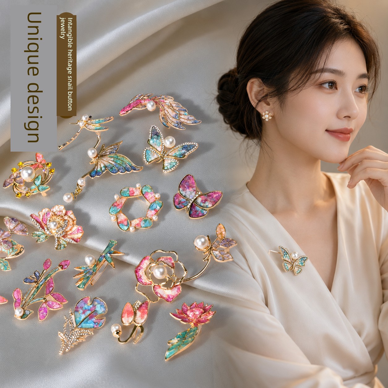 DIY Material Kit for Traditional Mother-Of-Pearl Brooches, High-End Shell Pieces for Hairpins and Hair Accessories, Suitable for Qixi Festival and Teacher's Day Gifts