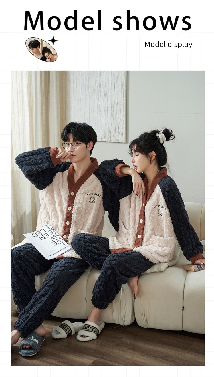 female Net red wind Flannel man winter lovers pajamas