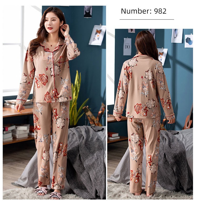 summer middle age mom Spring and Autumn Cotton mother-in-law pajamas