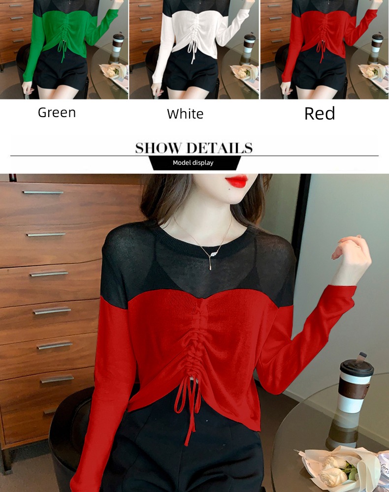 spring and autumn Hollow out winter Drawstring Long sleeve Undershirt sweater