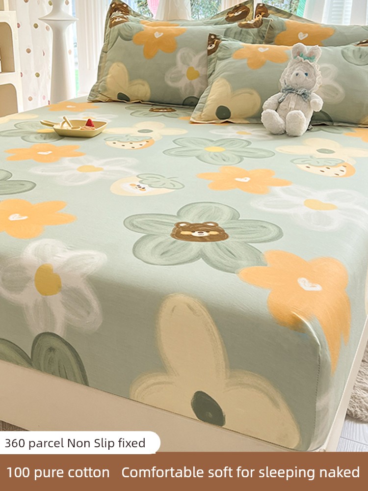 Fitted Sheet Pure Cotton 100% Cotton Bed Cover Single Piece Simmons Mattress Cover Protector Non-Slip Fixed Bed Sheet Dust Cover