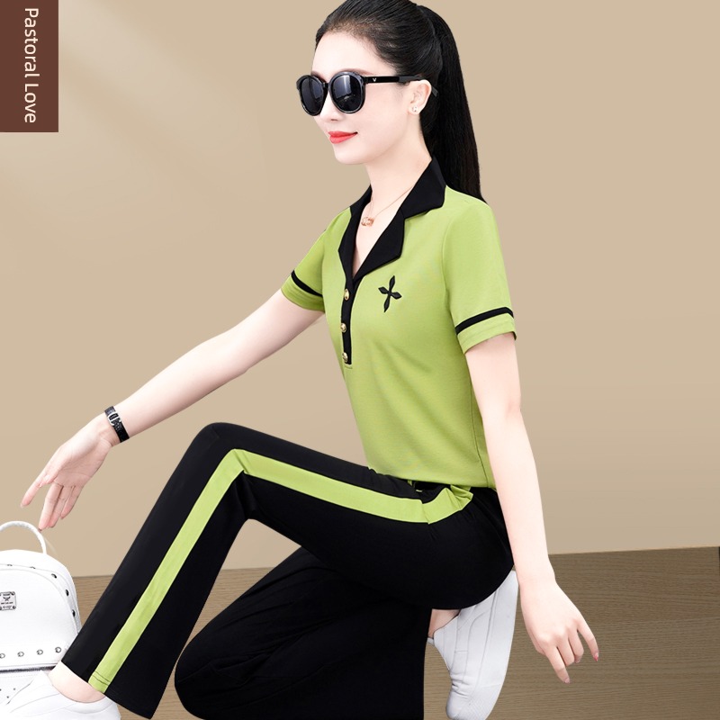 Foreign style Ice silk Short sleeve trousers leisure time Sports suit