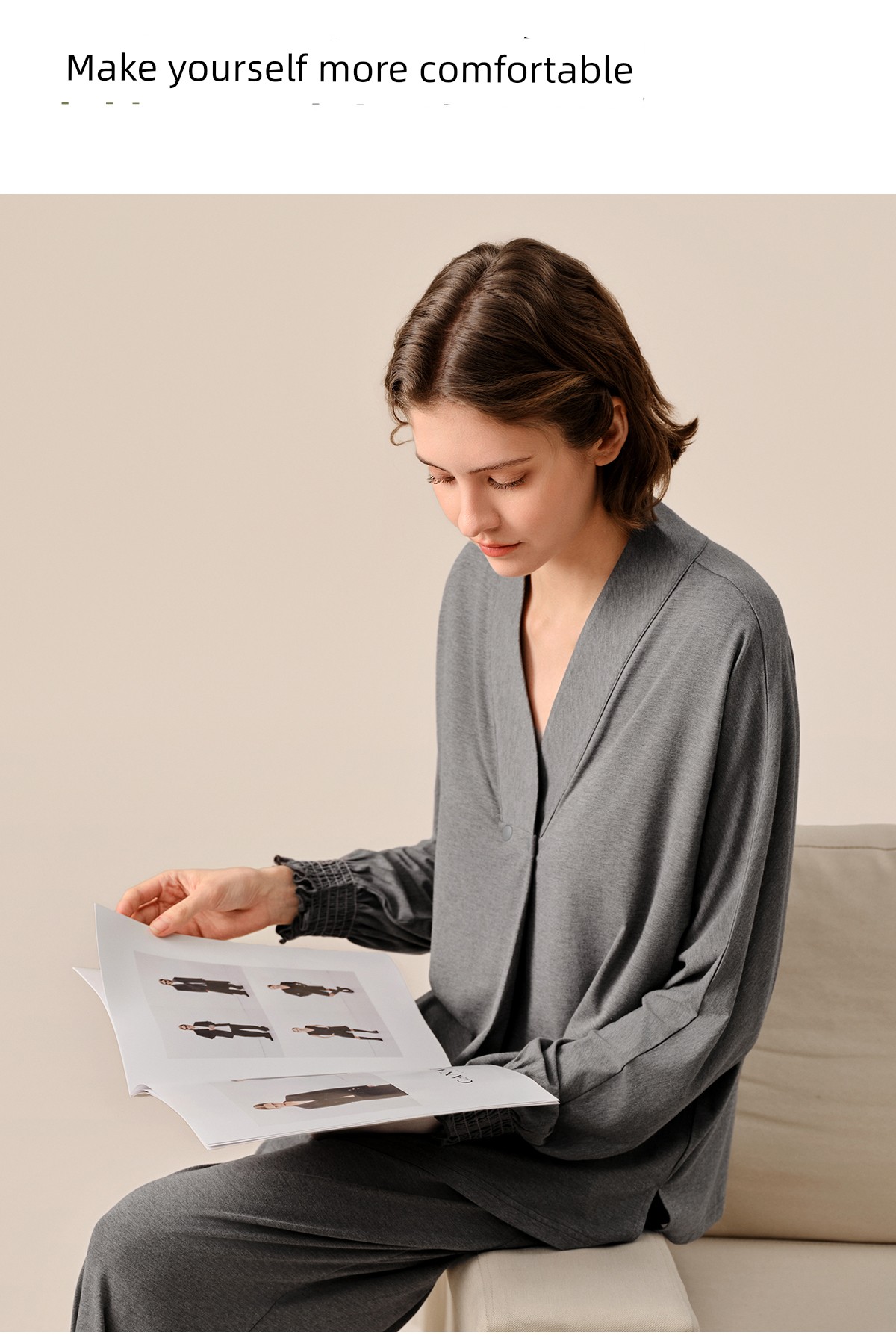 Sohiwoo Postpartum Clothing for Pregnant and Postpartum Women, Autumn Nursing Pajamas, Outerwear, Bamboo Cotton Sweat-Absorbent Home Wear Set — 48