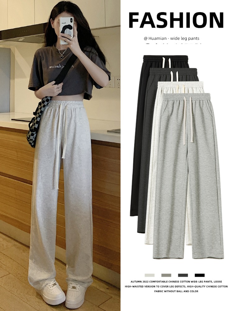 female Autumn and winter High waist leisure time Plush grey Sports pants