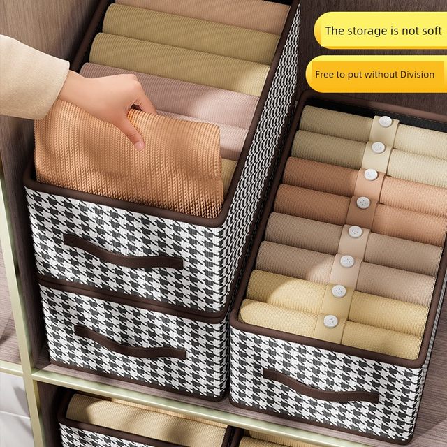 Clothing storage box houndstooth folding artifact storage box wardrobe sorting box fabric box clothing drawer type