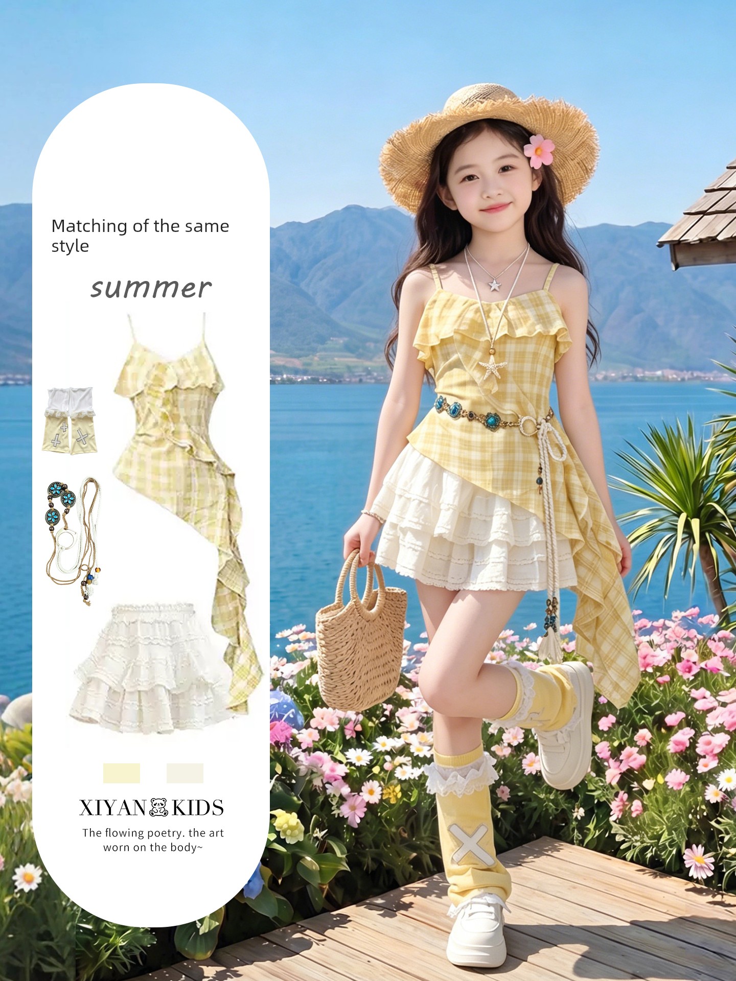 Girls' Summer Dress with a High-End Dopamine Style for the Beach, Big Girl Summer Outfit, Children's Strap Dress — 7