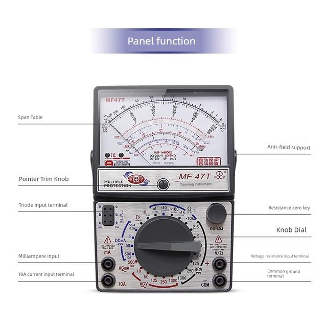 Nanjing Tianyu MF47T fully protected anti-burn pointer mechanical multimeter gold-plated watch head pointer infrared