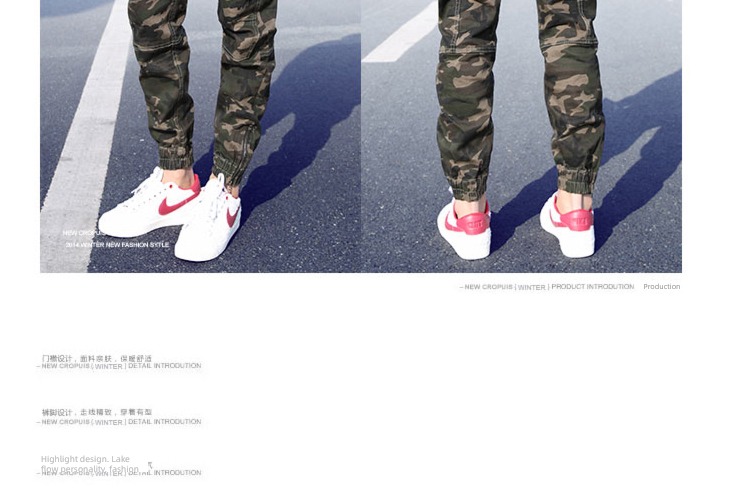 man autumn trousers Casual pants elastic force Camouflage pants male Autumn  Men's trousers Ninth pants Overalls Chaopai Leggings