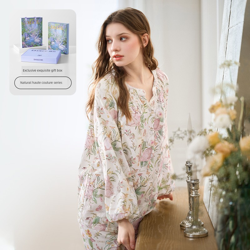 Tang Yixin's Same Style Manxi Autumn Maternity Postpartum Loungewear Elastic Silk Linen Cotton Pajamas Maternity Home Wear — 1
