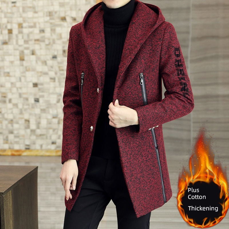 Autumn and winter Medium and long term Korean version trend Wool Windbreaker