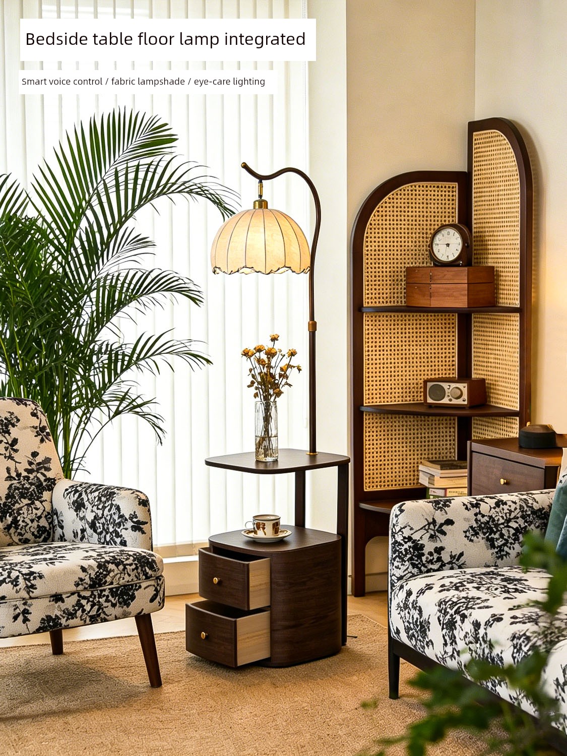 Floor Lamp, Bedroom Bedside Table, Antique-Style Living Room Sofa, High-End Storage Rack, Integrated Decorative Ambient Light