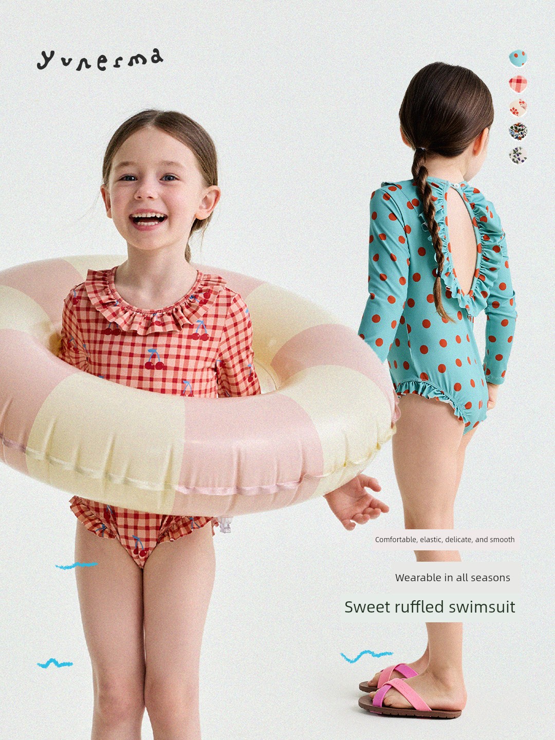 Yunerma Girls' New Summer Quick-Dry One-Piece Swimsuit, Baby Children's Long-Sleeve Floral Swimwear for All Seasons