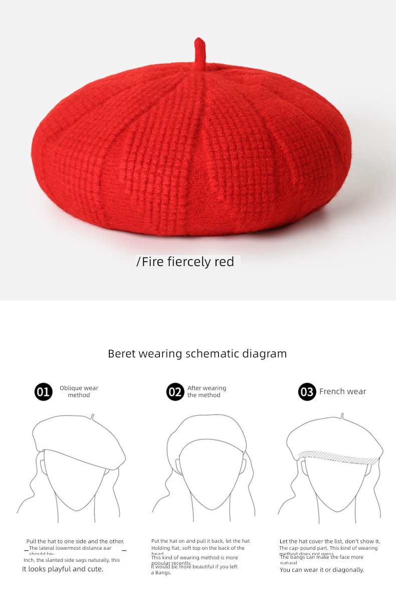 Wool knitting Autumn and winter female solar system customized beret