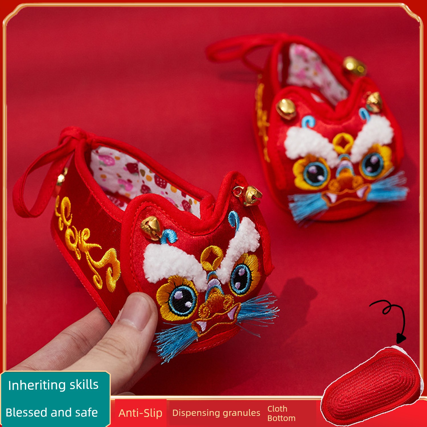 Baby Tiger Head Shoes for Boys and Girls Aged 0-1 Year, Handmade Cloth Shoes with Tiger Head Design, Traditional Chinese Style, Suitable for the 100-Day — 1