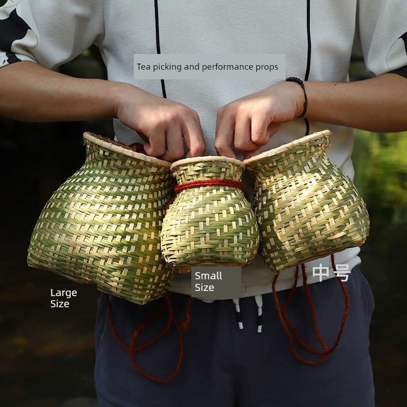 Bamboo Woven Little Pannier Tea Picking Bamboo Basket Tea Basket Fish Lou Travel Han Dynasty Chinese Ancient Style Photo Props Tea Picking Basket Crossbody