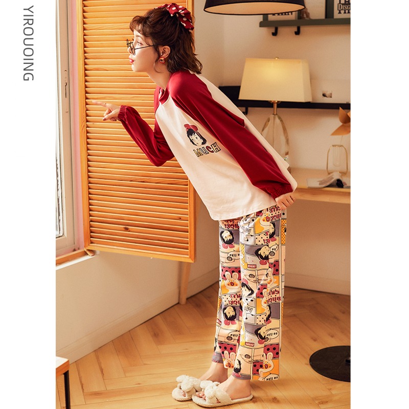 female Long sleeve Thin money pure cotton autumn solar system lovely pajamas