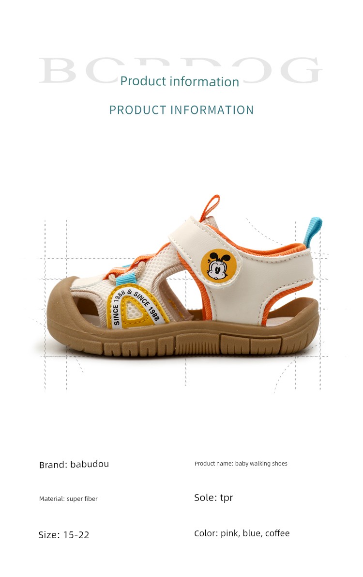Babudou Infant and Toddler Shoes, Summer Breathable Toe-Toe Sandals, Non-Slip Soft-Soled Velcro Functional Shoes for Men and Women — 9