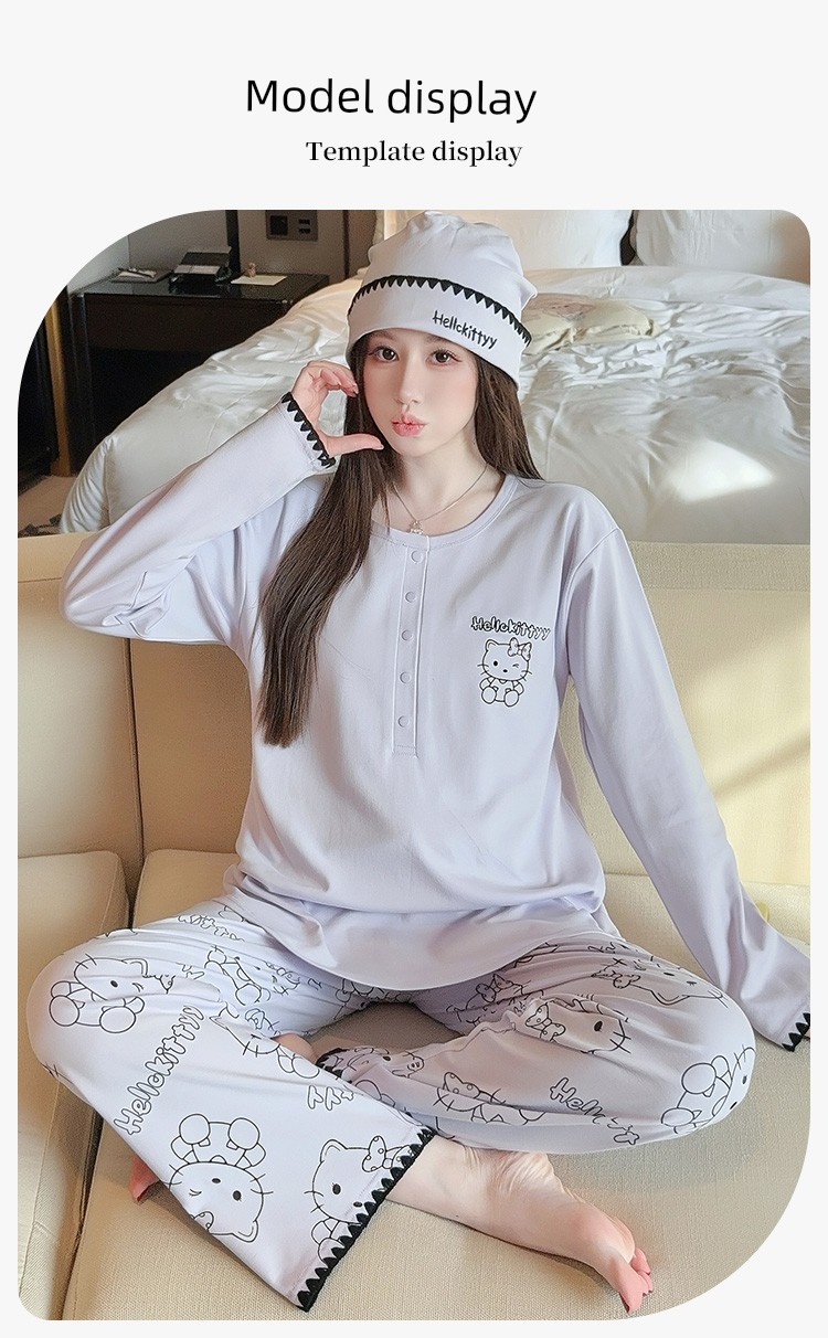 Hat with Chest Pad, Postpartum Clothing, Pure Cotton Nursing Pajamas, Postpartum Maternity Home Wear for Spring, Autumn, and Winter, Can Be Worn Outside — 14