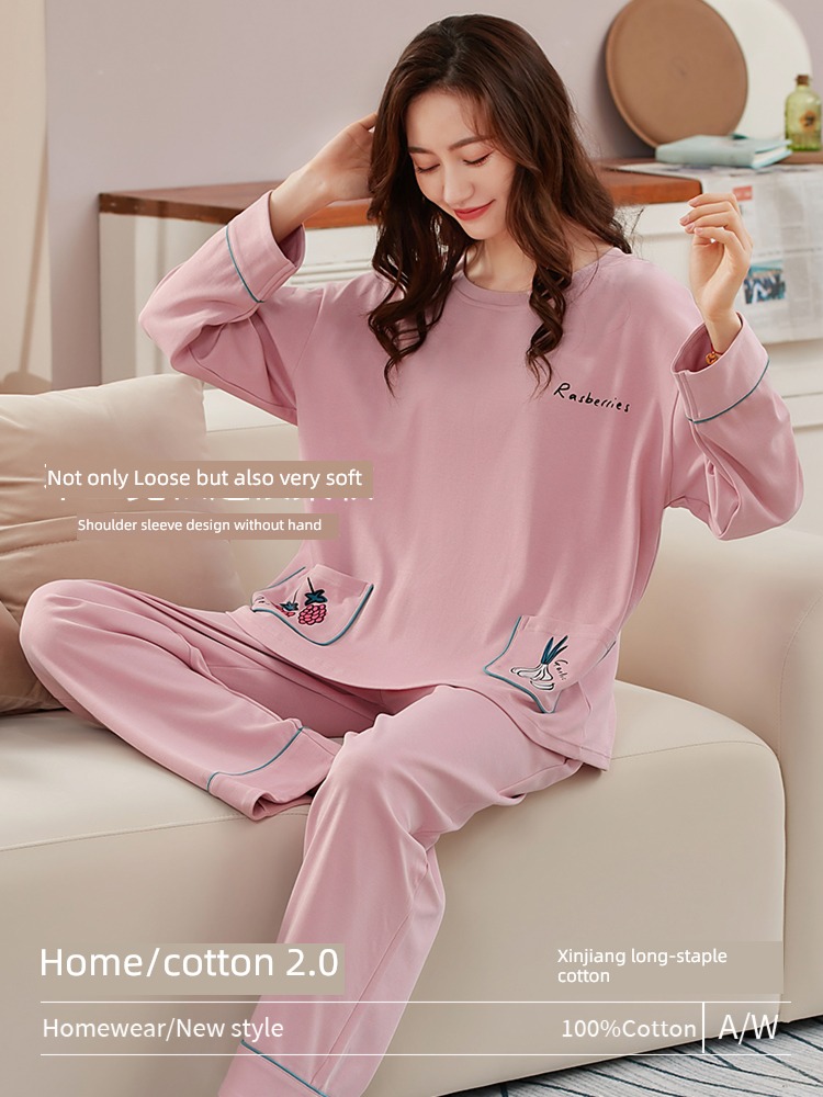 pure cotton female Long sleeve Autumn  Can be worn out Big size pajamas