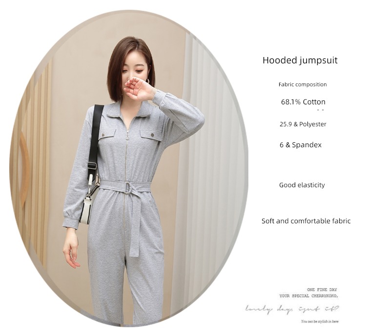 work clothes Leisure fashion Solid color spring and autumn zipper Jumpsuit