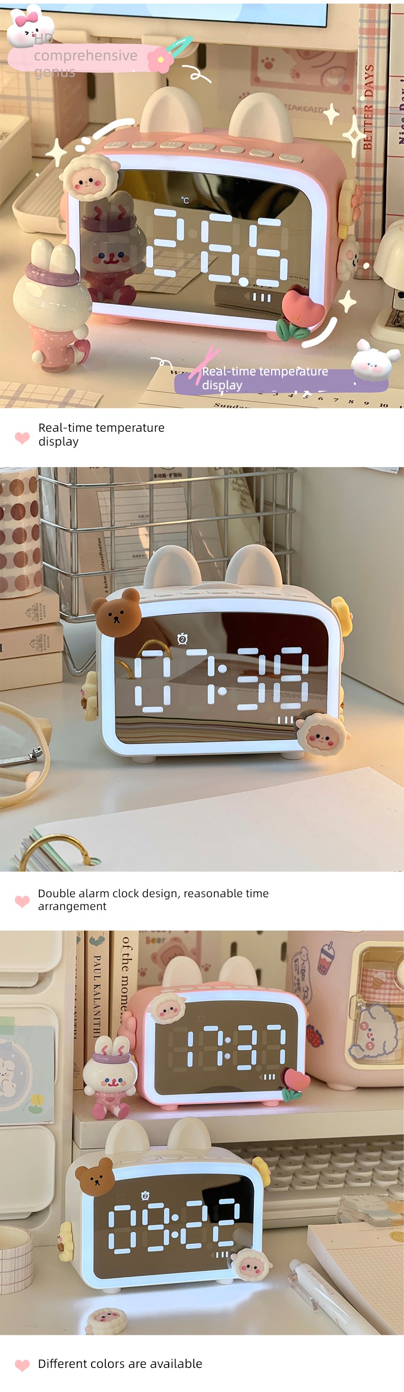 wireless Bluetooth Speaker  Night light alarm clock Clock sound Subwoofer multi-function desktop small-scale Rechargeable radio