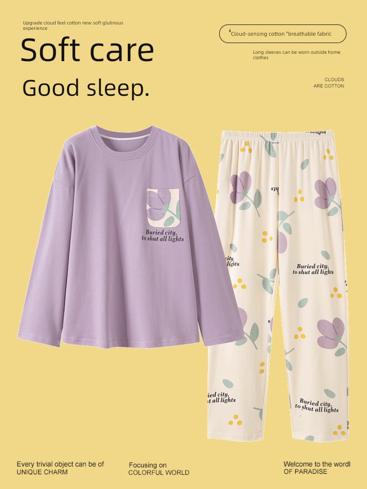 pure cotton Condom fashion Round neck female Big size Cartoon pajamas