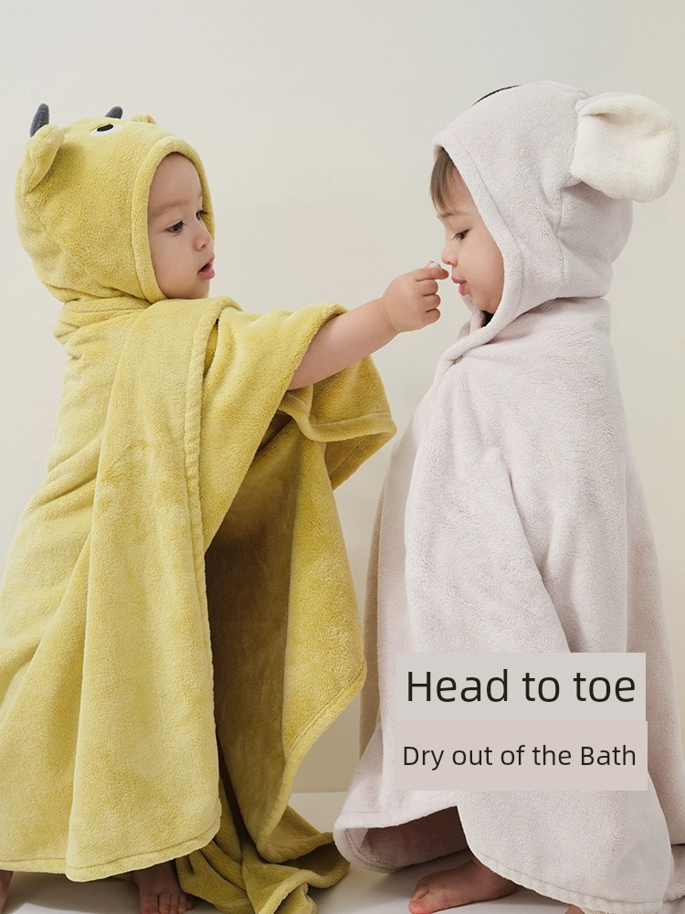超柔軟加絨寶寶浴巾嬰兒帶帽斗篷浴袍洗澡蓋毯兼被子溫暖舒適呵護寶寶肌膚