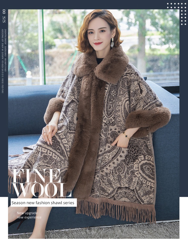 female thickening cheongsam spring and autumn noble Large wool collar Shawl