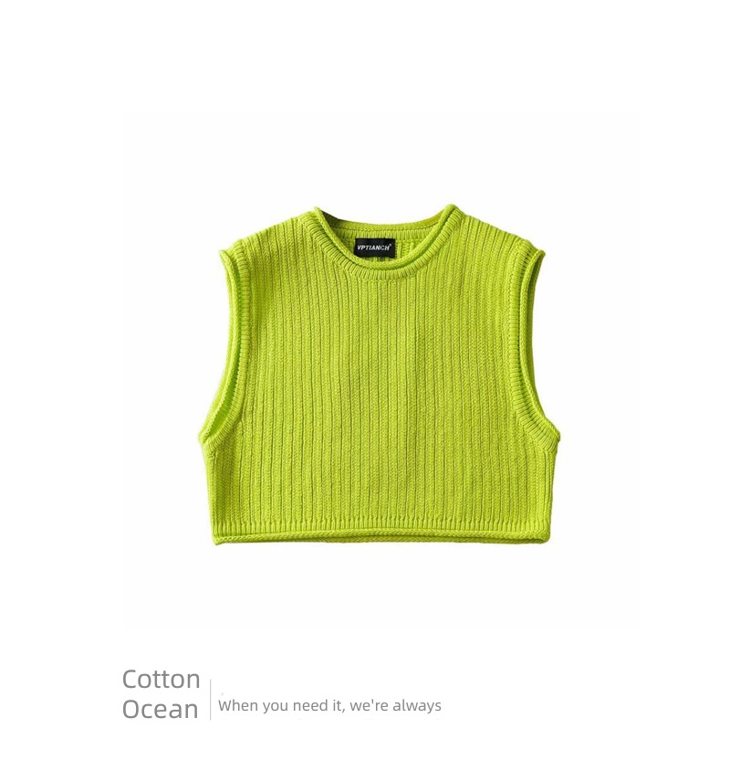 cotton ocean   hottie Solid color Sleeveless knitting vest Minority Exposed navel have cash less than that is registered in the accounts T-shirt Wear out High waist Versatile Vest jacket