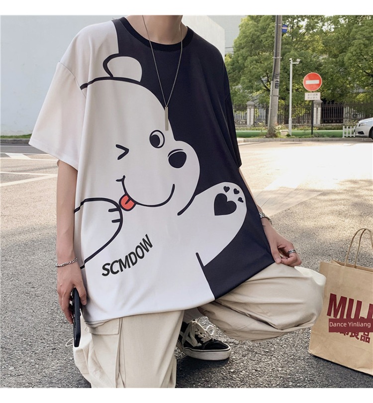 Chaopai Versatile printing Port style ins lovers Short sleeve T-shirt