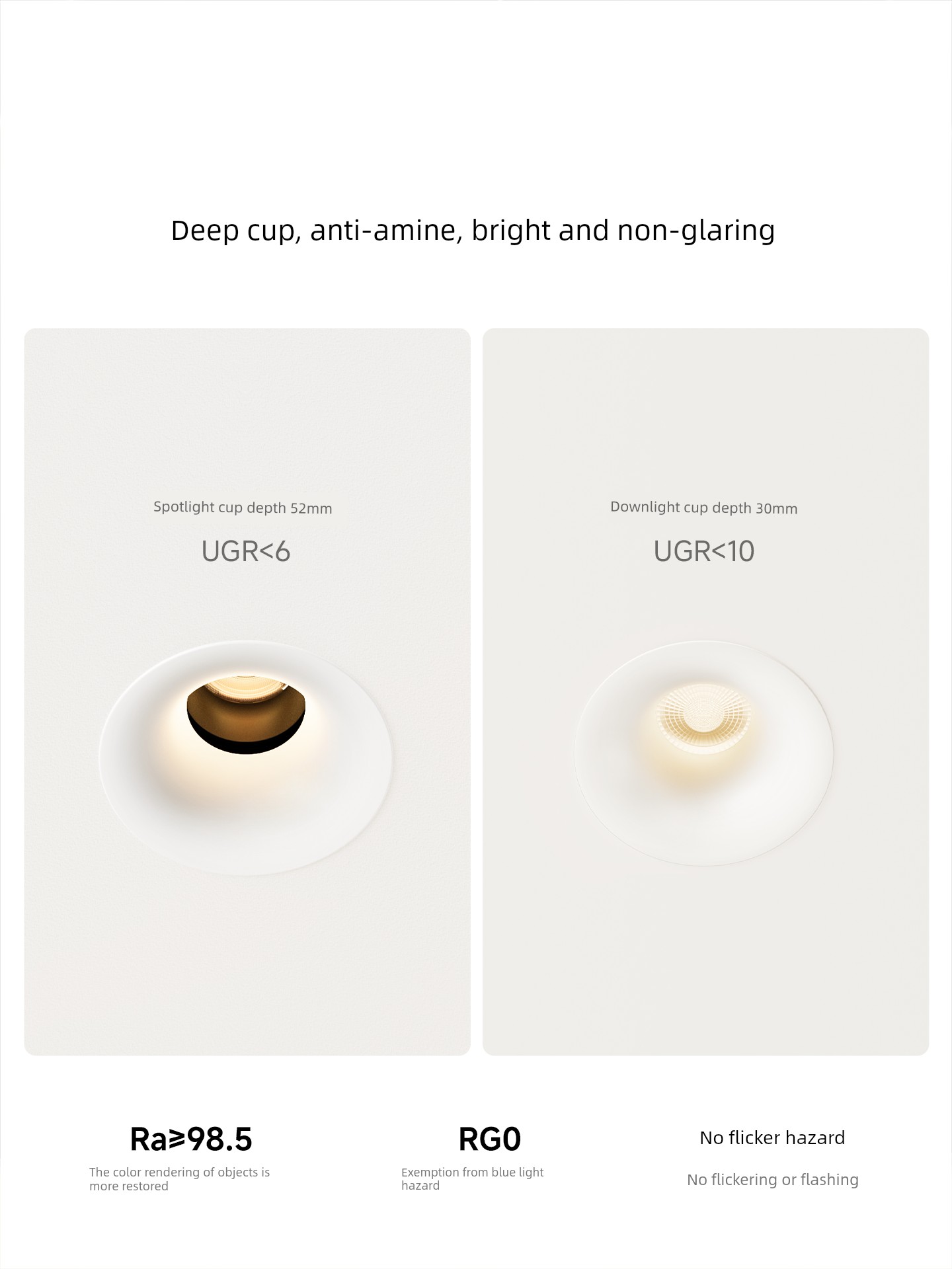 Jiandun Frameless Recessed Downlight 75mm Household Deep Cup Anti-Glare Full Spectrum Living Room Hill-Shaped Spotlight